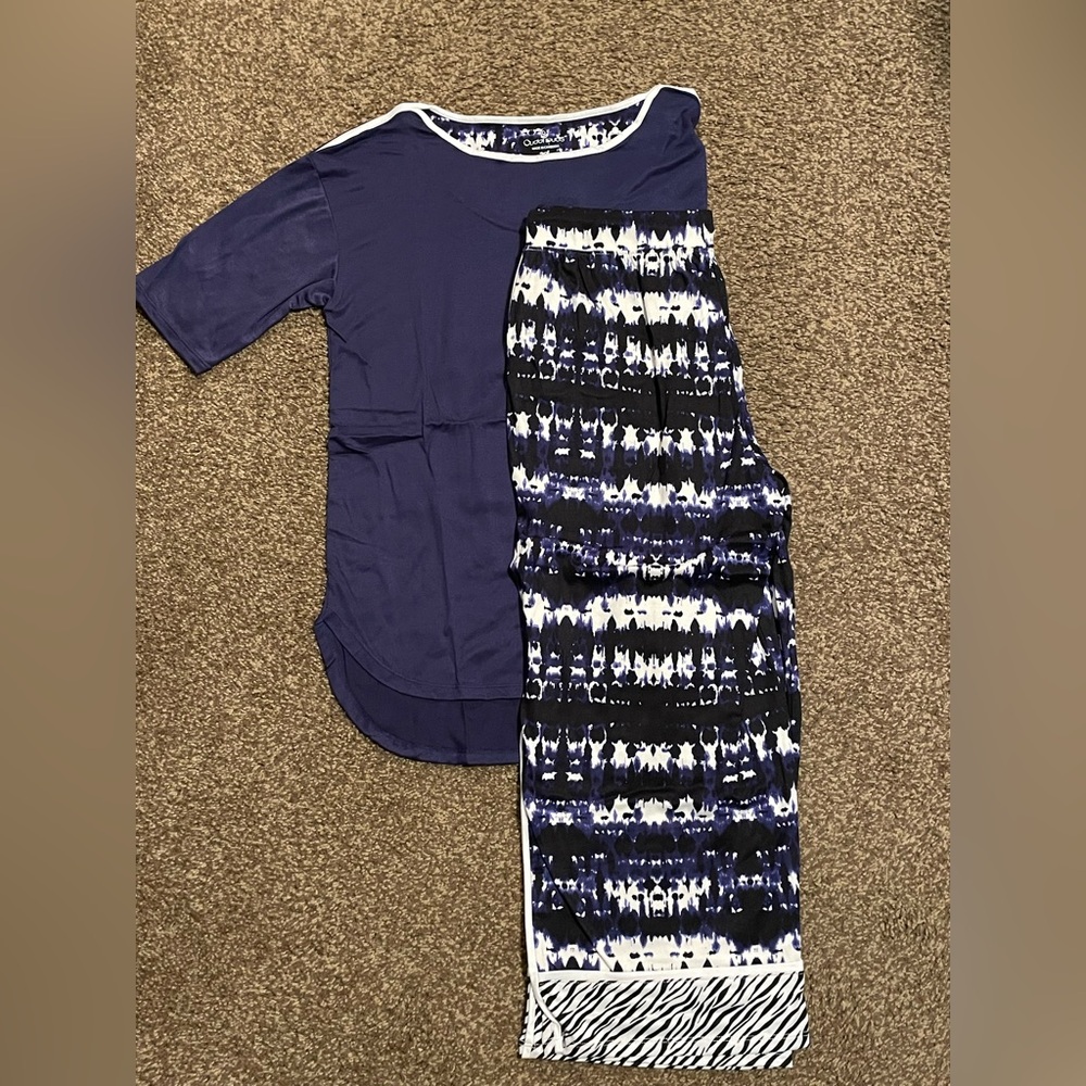 Cuddl Duds Womens Small Blue/Black Patterned Two-Piece Summer Pajama Lounge Set